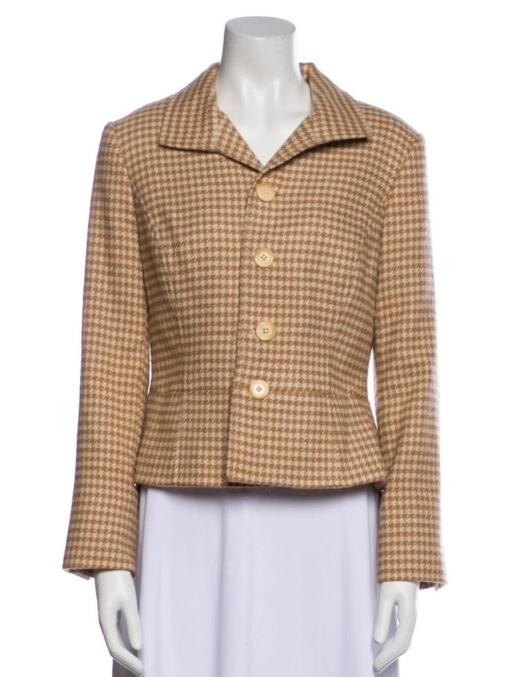 Ralph Lauren Black Label Camel Houndstooth Wool Cashmere Blazer Jacket Size 2